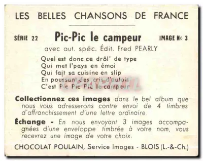 Pic-Pic, turysta — seria 22, obraz N°3 — Chocolat Poulain — Rewers