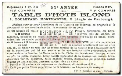 Obraz Stół D'Hote Blon Boulevard Montmartre Paris Militaria — Rewers