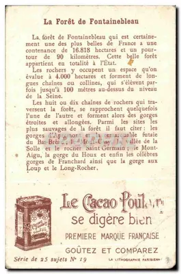 A Floresta de Fontainebleau — A França Pitoresca — Editor: La Lithographie Parisienne, Série N° 19 — Verso