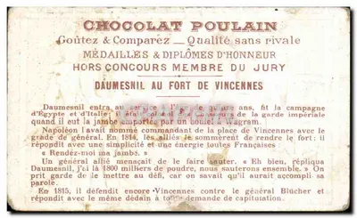 Daumesnil à Vincennes — Chocolat Poulain — Éditeur Daumesnil à Vincennes — Verso