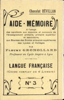 Imagem Ajudante de Memória Língua Francesa Chocolate Revillon Fleury Gromollard Liceu Ampère Lyon
