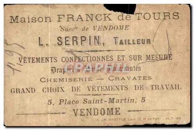 Chromo Mes Congratulations Franck de Tours Vendome Serpin Tailleur Mariage — 裏面