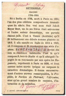 Meyerbeer — kompozytor — A. Jeandé, wydawca — Rewers
