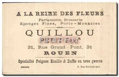 Chromo Quillou Parfumeur Rue Grand Pont Rouen Cinq Mars Theatre Mousquetaire — Rewers