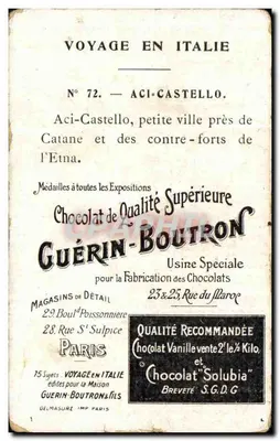 Aci-Castello — uitzicht op het kasteel en de haven — Chocolat Guérin-Boutron, N° 72 — Achterkant