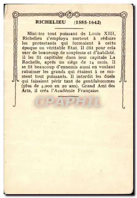 Richelieu — Wielki Francuski Polityk — wydawca nie widoczny, numer seryjny nie widoczny — Rewers