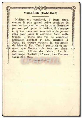 Molière — poeta comico — editor Laroque Illustré, n° 13 — Verso