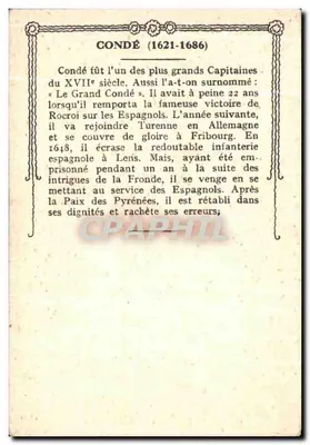 Louis II de Condé — príncipe de Condé, capitão do século XVII — Editor: L. LAMARCHE (n° 12) — Verso