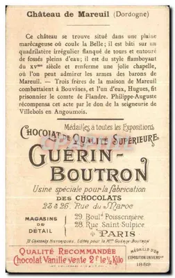 Zamek Mareuil (Dordogne) — reklama czekolady Guérin-Boutron — n° 49 — Rewers