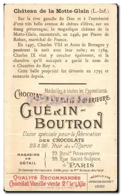 Zamek La Motte-Glain — Loire-Inférieure — Chocolat Guérin-Boutron, nr 54 — Rewers