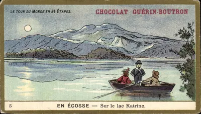 Chromo Le tour du Monde En 84 Etapes Chocolat Guerin Boutron En Ecosse Sur le lac Katrine