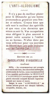 Promenade familiale — scène de rue avec éditeur IMPRIMÉ SUR LA CARTE : CHOCOLAT D'AIGUEBELLE, n° 17 — Rewers