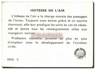 Hóspedes de avião — Profissão nova com o desenvolvimento da aviação civil — Éditions Éducatives, Série C — Verso