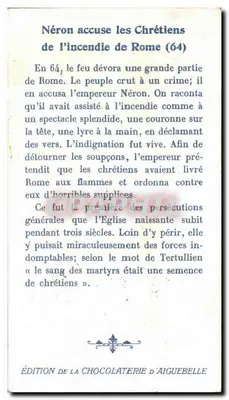 Neron oskarża Chrześcijan o pożar Rzymu — AN 64 — Wydawnictwo Cukierni Aiguebelle (Drôme) — Rewers