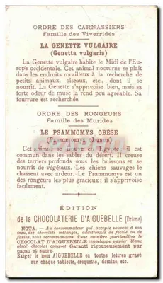 Rongeurs carnassiers — Psaammomys i Genetta — Wydawnictwo Chocolaterie d'Aiguebelle (Drôme) — Rewers