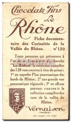 A Porta Notre-Dame — com a Capela-Ábside em Pernes-les-Vallons, Vaucluse — Ficha n°120 da coleção 'Chocolats Fins Le Rhône' — Verso