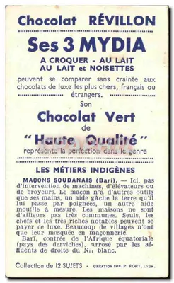 Maçons Soudanais (Bari) — Les Métiers Indigènes — Collection de 12 Sujets, Création Imp. P. Fort, Lyon — Verso