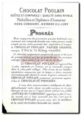 Chocolate Poulain — propaganda com paisagem marítima — editor não visível — Verso