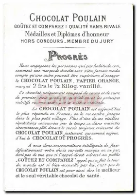 Chocolat Poulain — publicité avec deux oiseaux — éditeur Poulain, n° de série non visible — Rewers