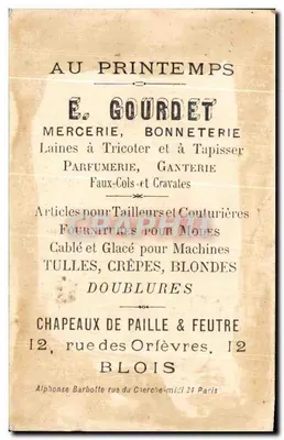 Klein kind in traditioneel kleding — E. GOURDET MERCERIE — Uitgever Édouard, Parijs — Achterkant
