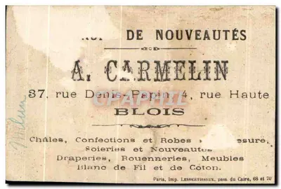 Twee kinderen die spelen — Winkel van nieuwigheden A. Carmelin — Blois — Achterkant