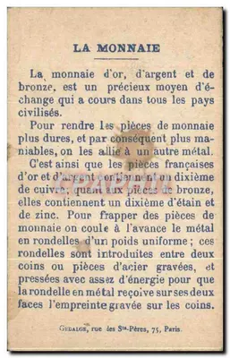 Monnaie — Proces wytwarzania monet — Géraldage, rue des Saints-Pères, 75, Paryż — Rewers