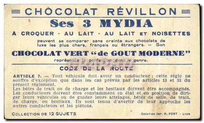 Byk w drodze — kolekcja Chocolat Révillon, Kodeks Drogi, N°1 — Rewers