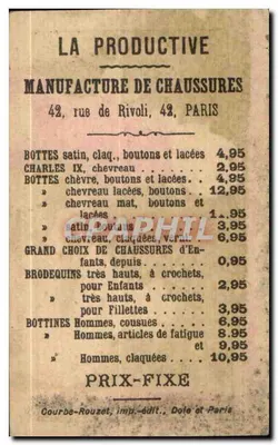 Typy germańskie i galijskie — Wytwórnia butów — La Productive, 42 rue de Rivoli, Paryż — Rewers