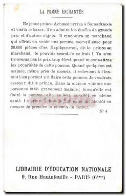 O Príncipe Achmed e a Feiticeira — A Maçã Encantada — Livraria da Educação Nacional, N°4 — Verso