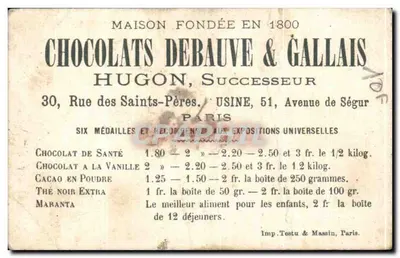 Criança saindo de um ovo — Chocolate Debauve & Gallais — editor Debauve & Gallais — Verso