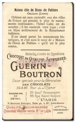 Dom Diany z Poitiers — Orléans (Loiret) — Chocolat Guérin-Boutron, nr 13 — Rewers