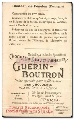 Zamek Fénélon — Dordogne — Chocolat Guérin-Boutron, n°17 — Rewers