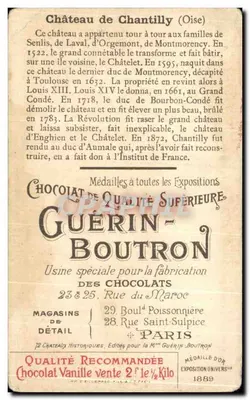 Zamek w Chantilly (Oise) — widok panoramiczny — Chocolat Guérin-Boutron, N° 8 — Rewers