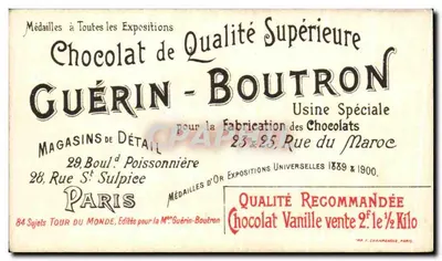 Przybycie do Singapuru — Spacer po nabrzeżu statków — Chocolat Guérin-Boutron — Rewers