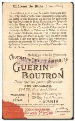 Kasteel van Blois (Loir-et-Cher) — Chocolade Guérin-Boutron — N° 30 — Achterkant