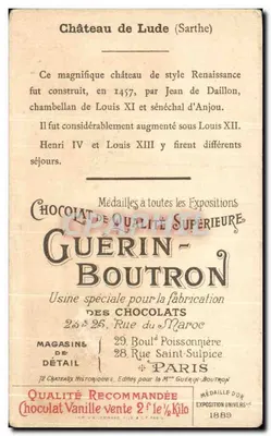 Zamek Lude (Sarthe) — ilustracja reklamowa dla czekolady Guérin-Boutron — N° 26 — Rewers