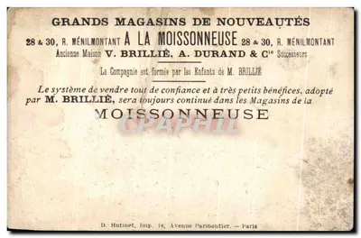 Chromo Grote Winkels van Nieuwe Ideeën La Moissonneuse Menilmontant Parijs Kinderen — Achterkant