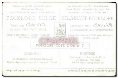 Obraz tradycji belgijskiej Dobry Belgijski Czekoladnik Courtrait Procesja Świętych Włosów Święta Weronika wyciera Chrystusa — Rewers