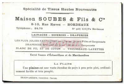 La Plaine — cartão postal ilustrado — Maison Soubes & Fils & Cie, Bordeaux — Verso