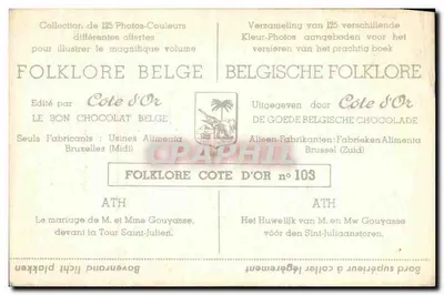 Casamento de M. e Mme Gouyasse diante da Torre Saint-Julien — Folklore belga — Côte d'Or n°103 — Verso