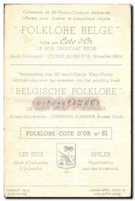 Jeux à la perche — scène de folklore belge — éditeur Côte d'Or, n°81 — Verso