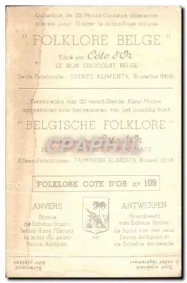 Zbiór obrazów Folklore Belge Cote d'Or Anvers Statua Salvius Brabo rzucającego rękę giganta Druon do Escautu — Rewers