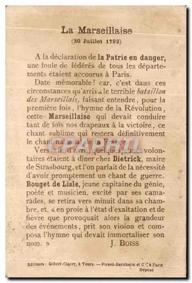 La Marseillaise — (30 lipca 1792) — wydawcy Gilbert-Clarey w Tours i Picard-Bernheim w Paryżu — Rewers