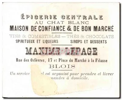 Cromo Epiceria Central Maxime Lepage Rue des Orfevres Blois Cisnes — Verso
