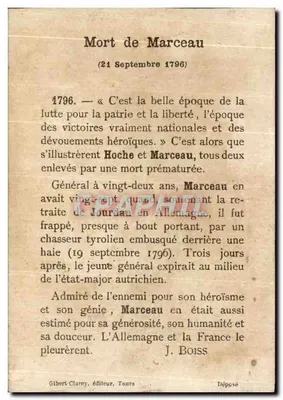 Mort de Marceau — scène de décès sous drapeau tricolore — Gibert-Clarey, Tours — Verso