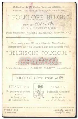 Dwie kobiety modlące się przed zewnętrzным ołtarzem — kolekcja Folklore Belge nr 32 — wydane przez Côte d'Or — Rewers