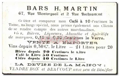 Chromo Bars H Martin Rue Montorgueil Et Rue Bachaumont Cochon Demenageur — Rewers
