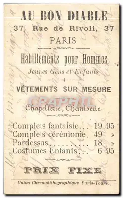 Koń lekki — 1560 — Au Bon Diable, 37 Rue de Rivoli, Paryż — Rewers
