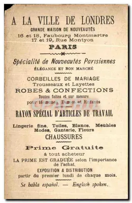 Dwoje dzieci w mundurach żołnierskich — scena strzelania — wydawca A LA VILLE DE LONDRES, 18 et 19, Faubourg Montmartre, Paryż — Rewers