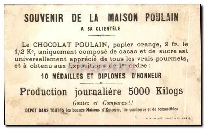 Chocolat Poulain — Publicidade para o chocolate — Maison Poulain, Paris — Verso